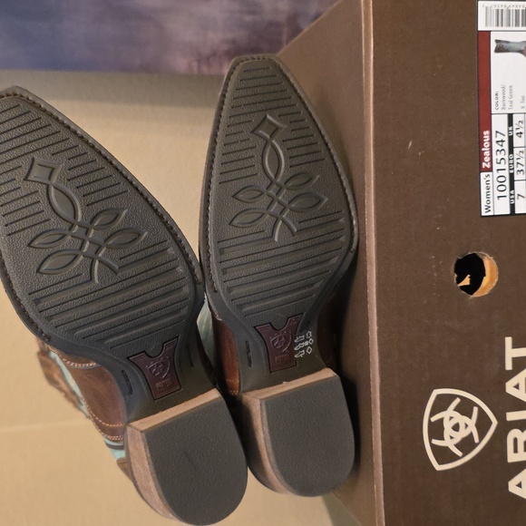 NWT Ariat ZEALOUS Teal and Brown Leather Boots - Picture 9 of 9